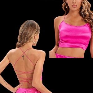 Festival & Clubwear for Women Spaghetti Strap Sexy Backless Camisole Crop Top XS